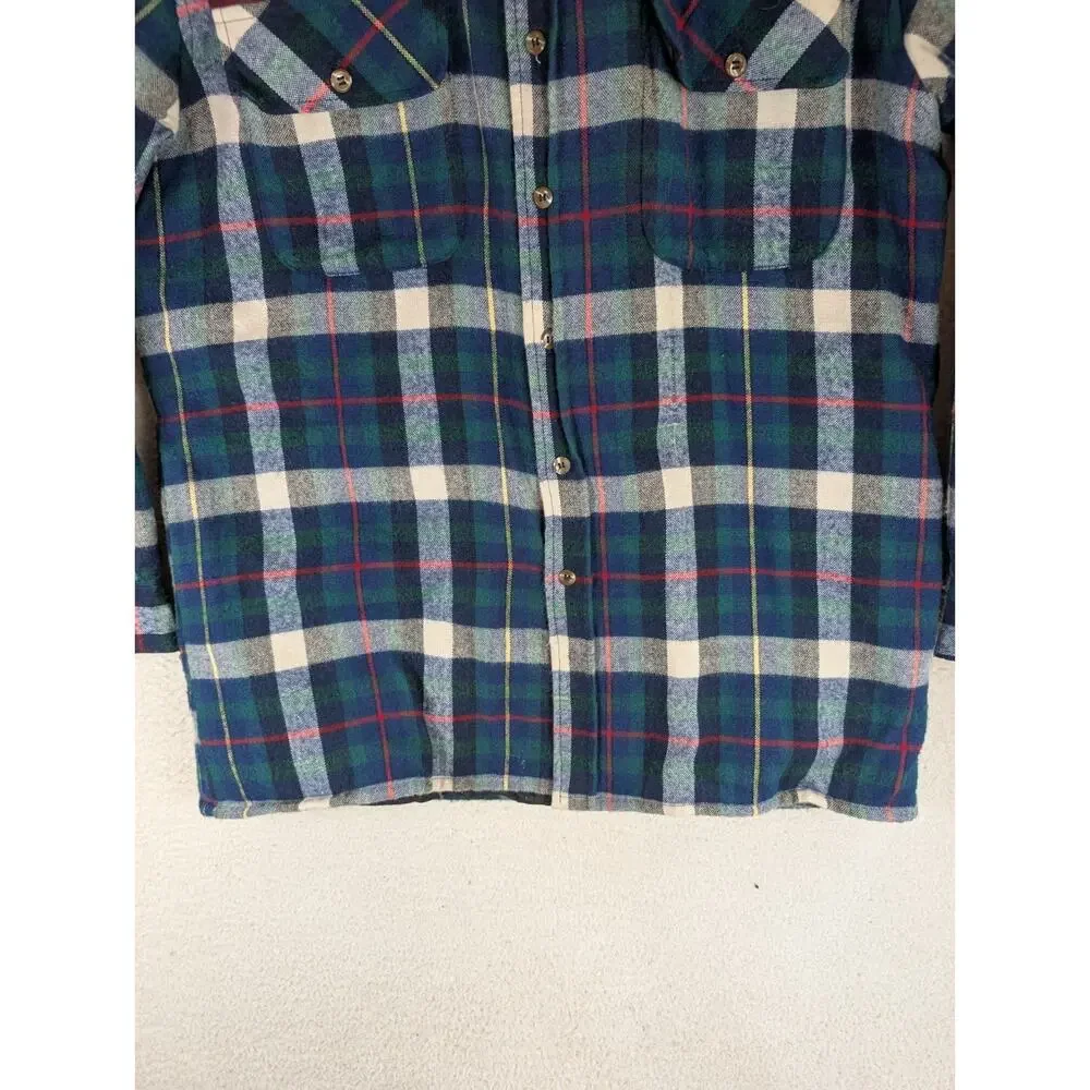 Vintage Northcrest Flannel Shacket Mens Medium Blue Wool Blend Quilted Lining